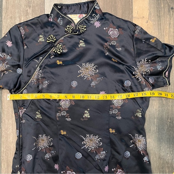 Vintage Peony Brand Brocade Cheongsam Qipao Black 38 M Frog Closure Shanghai - Picture 11 of 14